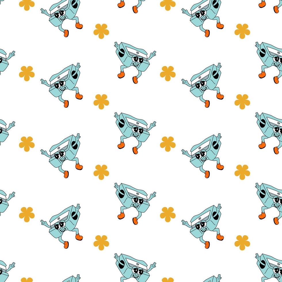 y2k school groovy seamless pattern. Childrens pattern with school supplies and y2k elements. vector