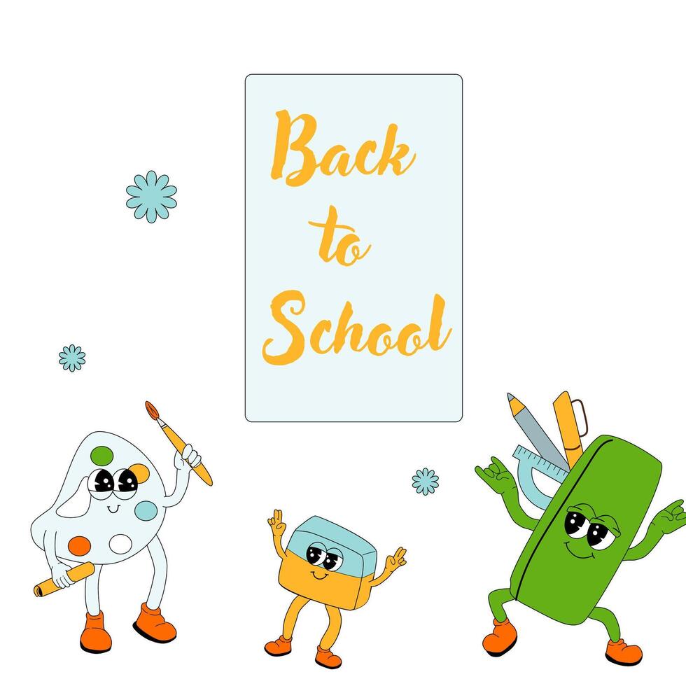 y2k background with school characters in retro 00s, 80s style. Back to school vector