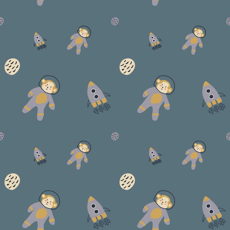 Childrens adventure pattern with cute galaxy elements. Space animal characters vector
