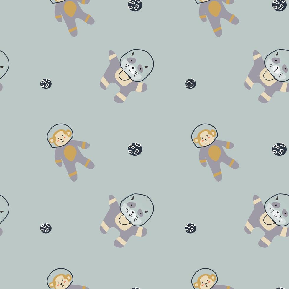 Childrens adventure pattern with cute galaxy elements. Space animal characters vector