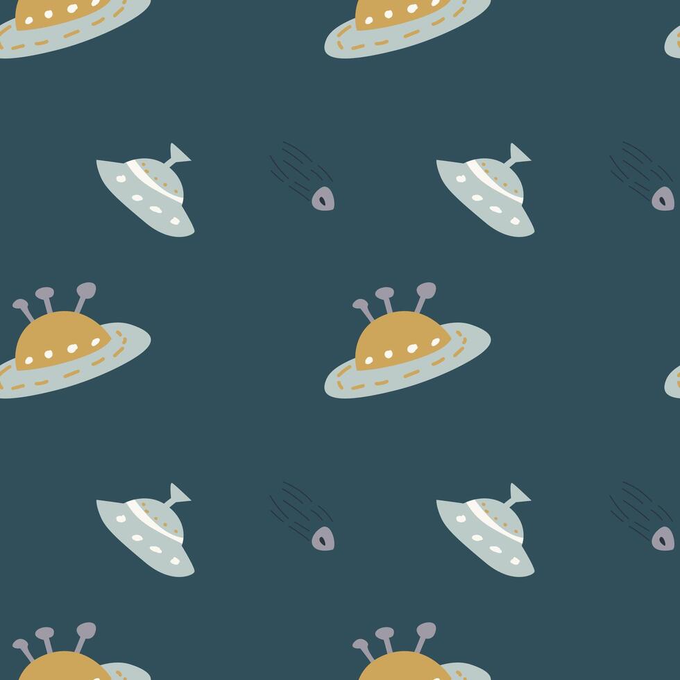 Childrens adventure pattern with cute galaxy elements. Space animal characters vector