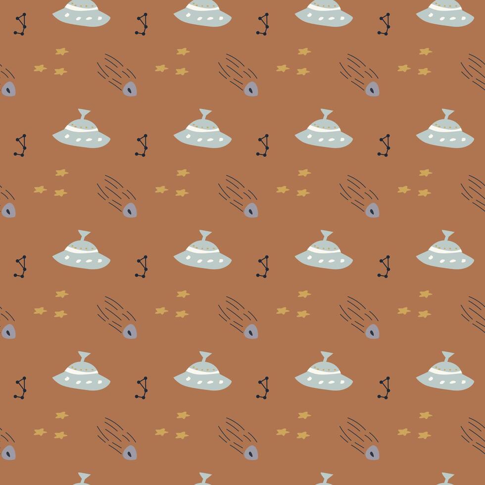 Childrens adventure pattern with cute galaxy elements. Space animal characters vector