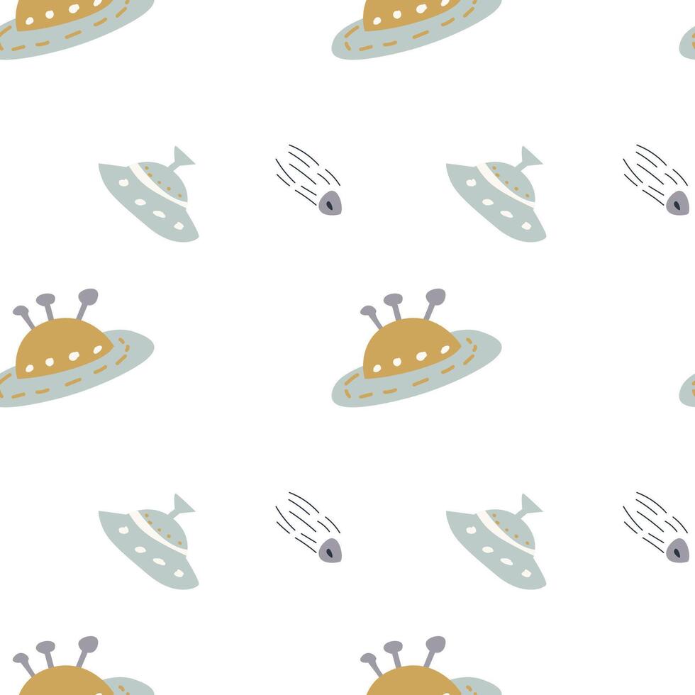 Childrens adventure pattern with cute galaxy elements. Space animal characters vector