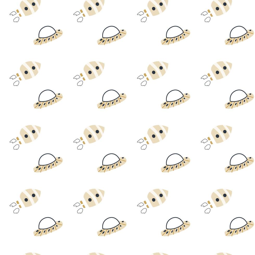 Childrens adventure pattern with cute galaxy elements. Space animal characters vector