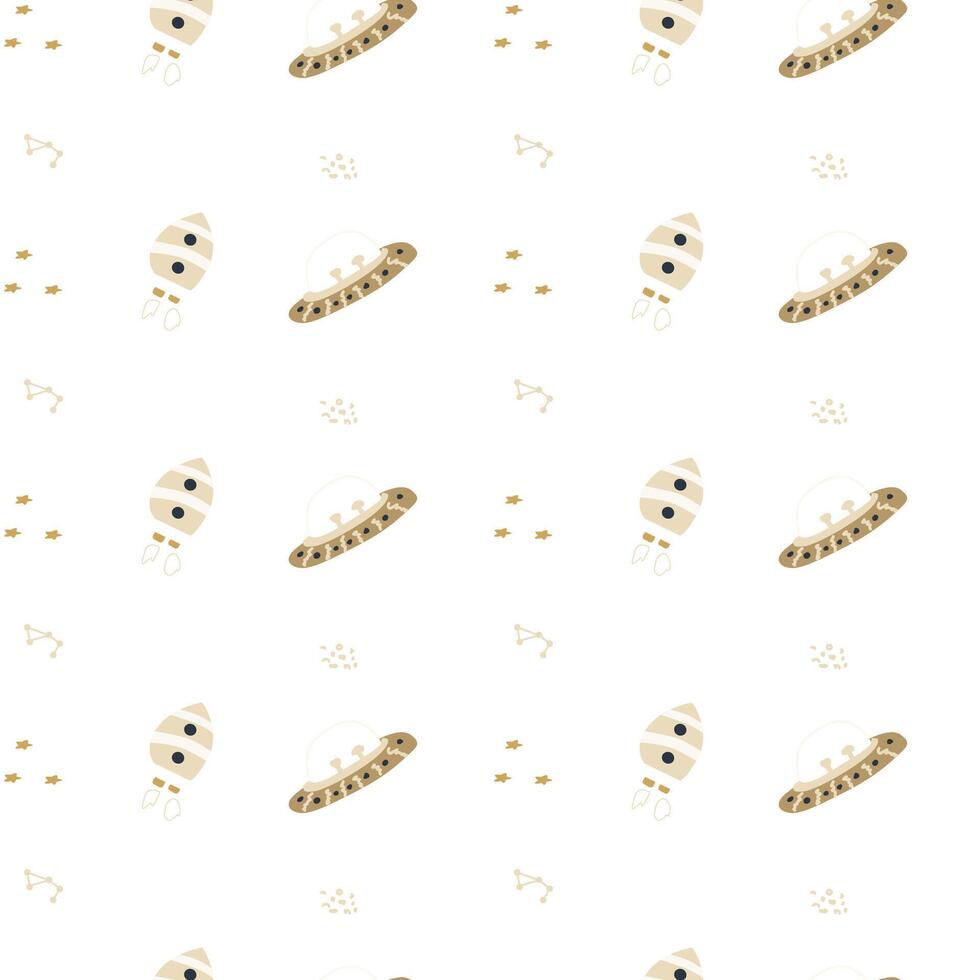 Childrens adventure pattern with cute galaxy elements. Space animal characters vector
