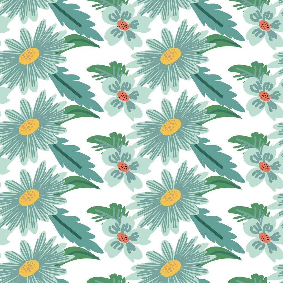 Childrens flowers pattern set. Cute floral elements in hand drawn style. vector