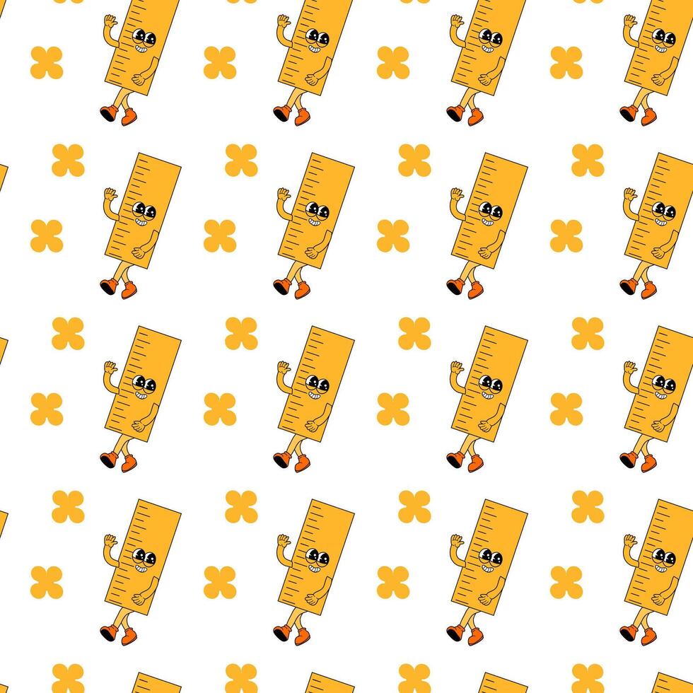 y2k school groovy seamless pattern. Childrens pattern with school supplies and y2k elements. vector