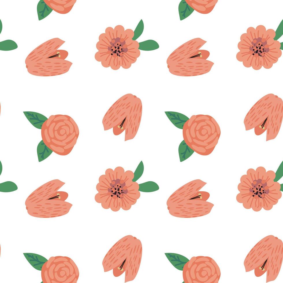 Childrens flowers pattern set. Cute floral elements in hand drawn style. vector