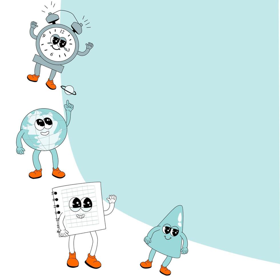 y2k background with school characters in retro 00s, 80s style. Back to school vector