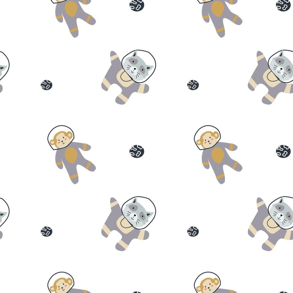 Childrens adventure pattern with cute galaxy elements. Space animal characters vector