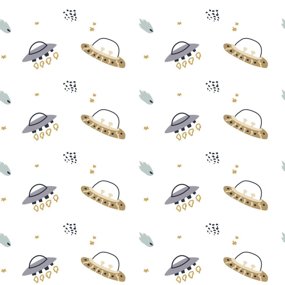 Childrens adventure pattern with cute galaxy elements. Space animal characters vector