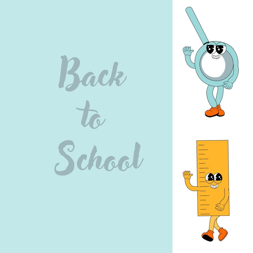 y2k background with school characters in retro 00s, 80s style. Back to school vector