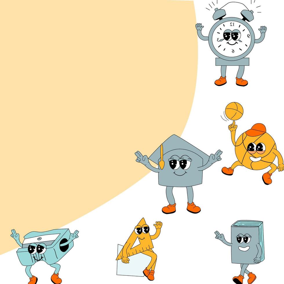 y2k background with school characters in retro 00s, 80s style. Back to school vector
