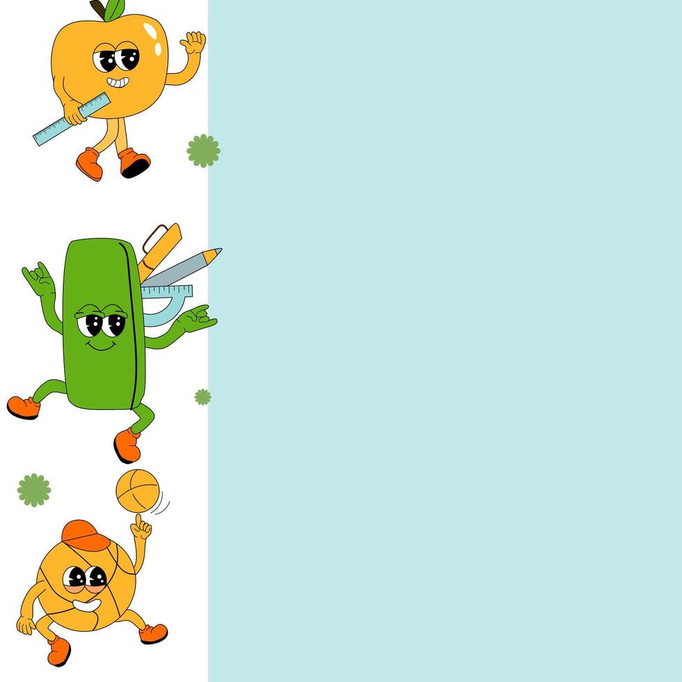 y2k background with school characters in retro 00s, 80s style. Back to school vector