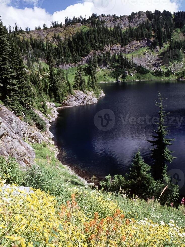 Mountains and lakes scene background, beautiful nature photo