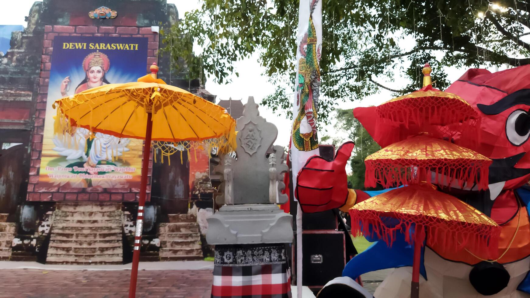 Surakarta, Indonesia, March 18, 2023. Tedung is a ceremonial accessory in the shape of an umbrella, a type of ceremonial instrument specifically used in Bali. photo