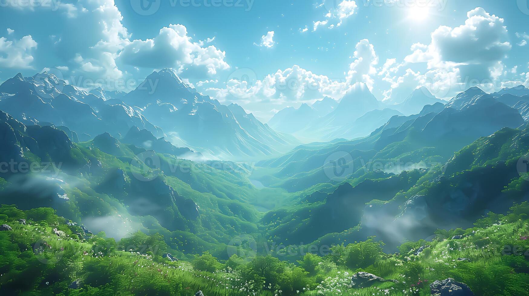 Majestic Mountain Landscape with Vast Copy Space for Advertising, Photorealistic photo