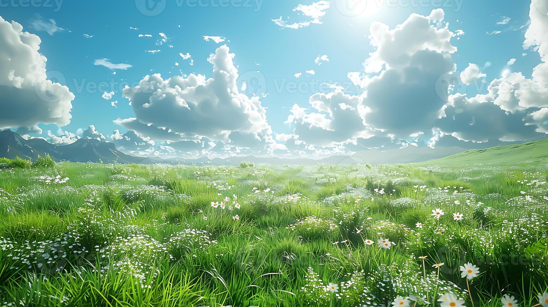 Serenity in Nature Vibrant Green Meadow under Clear Blue Sky - Perfect for Promotions, 8K Quality photo
