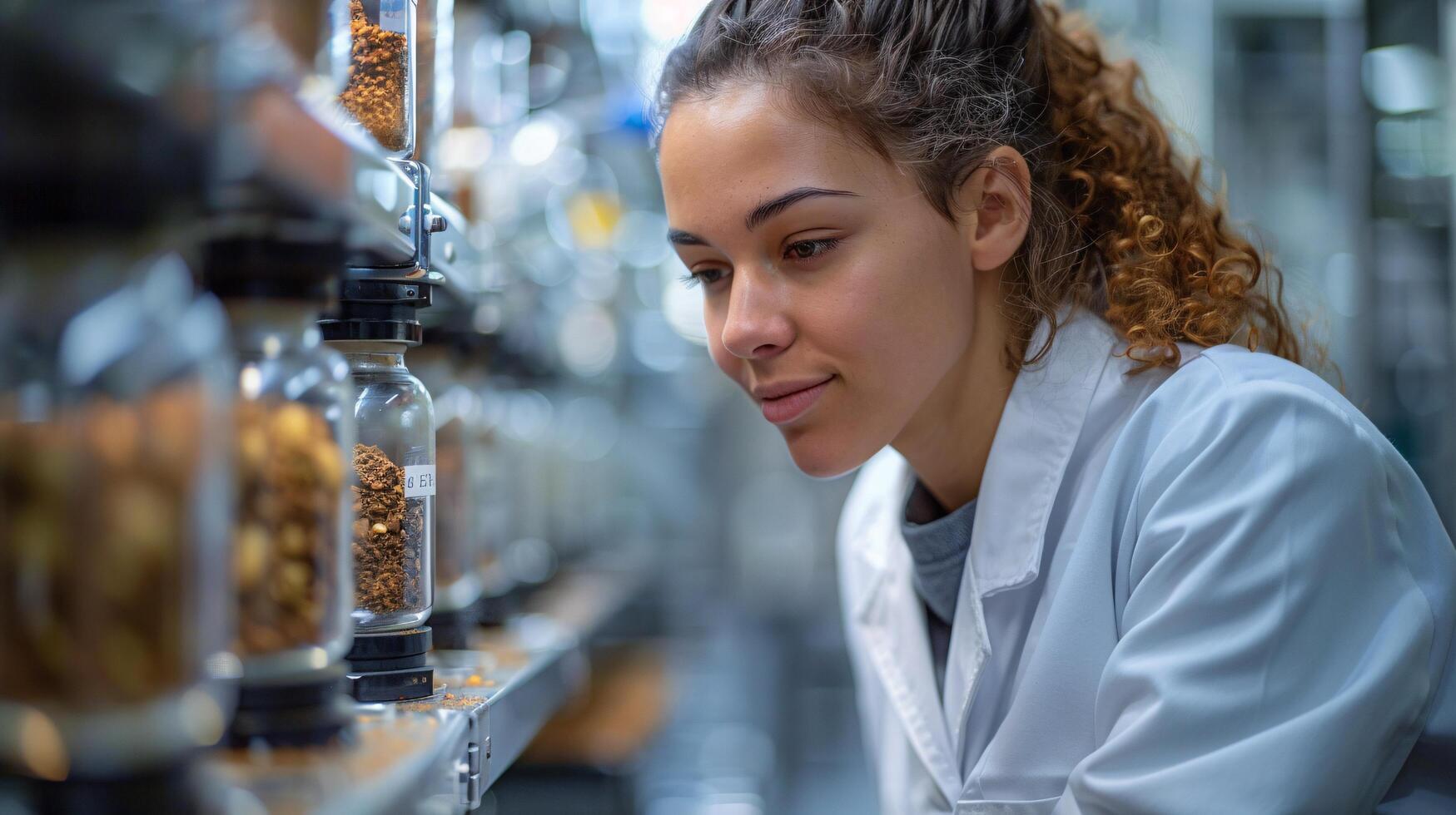 Young Scientist Analyzing Soil Samples with Advanced Equipment in Modern Laboratory photo