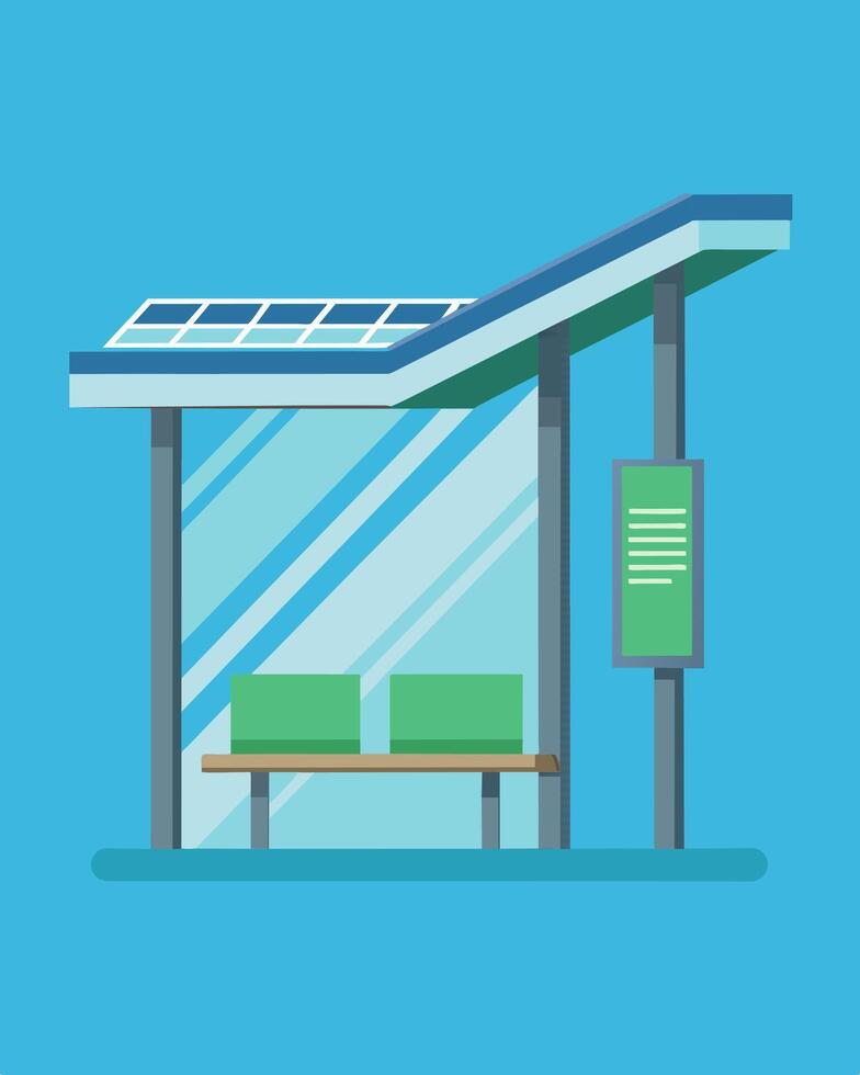 The bus stop shelter equipped with solar panels provided a modern touch to the cityscape while also offering functional charging capabilities.. illustration. vector