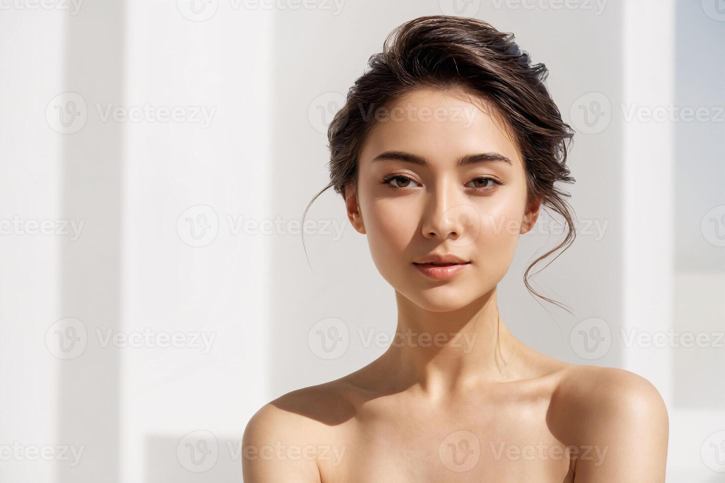 Beautiful young Asian woman with clean fresh skin on white background, Face care, Facial treatment, Beauty woman healthy skin natural make up, Cosmetology, beauty and spa, Asian women portrait photo