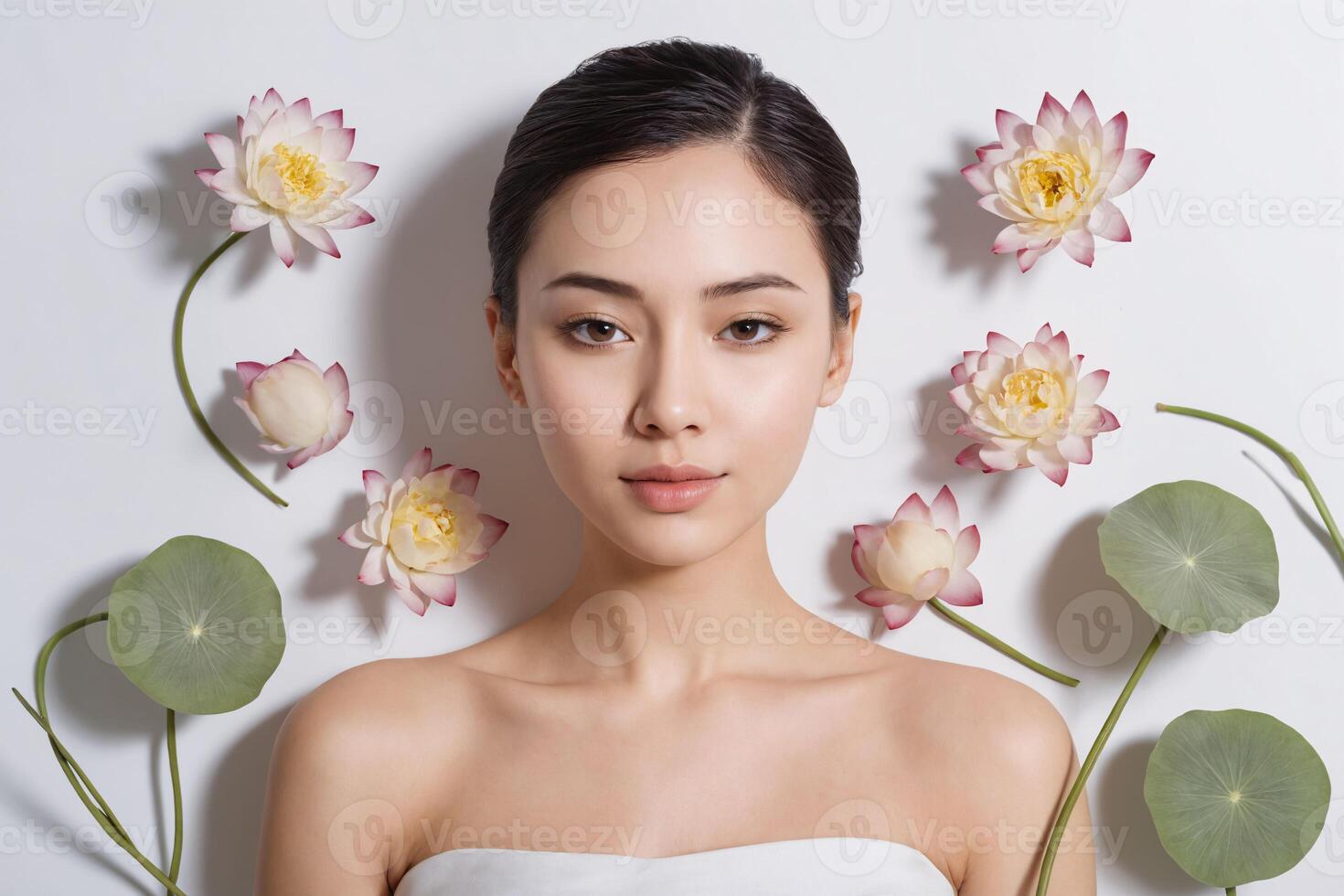 Beautiful young Asian woman with clean fresh skin on white background, Face care, Facial treatment, Beauty woman healthy skin natural make up, Cosmetology, beauty and spa, Asian women portrait photo