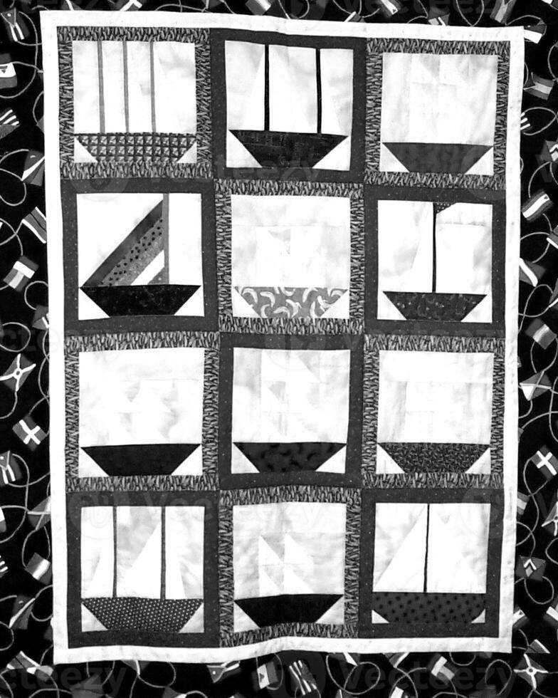 Abstract fabrics black and white background. Textile decoration close view photo