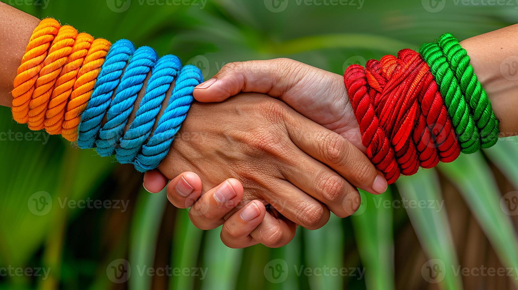 Friendship Day Illustration, a group of hands that have different colored ropes around them photo