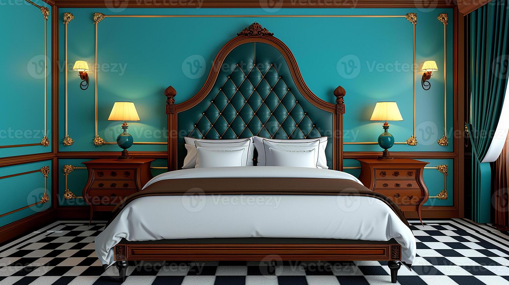 Attractive rooms soft beds, beautiful furniture, Victorian style, quiet and cozy, soft lighting photo