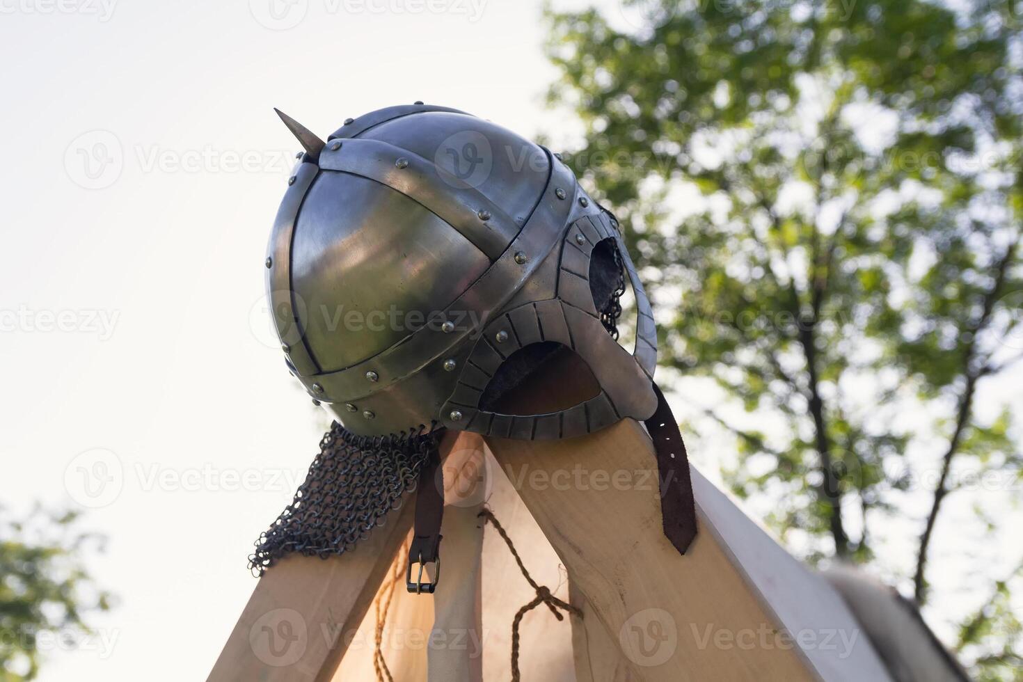 Viking helmet at tent camp at the historic festival photo