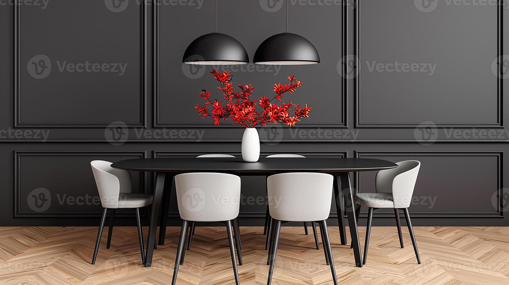 Elegant dining room extendable table, stylish chairs, modern classic style, versatile, soft lighting photo