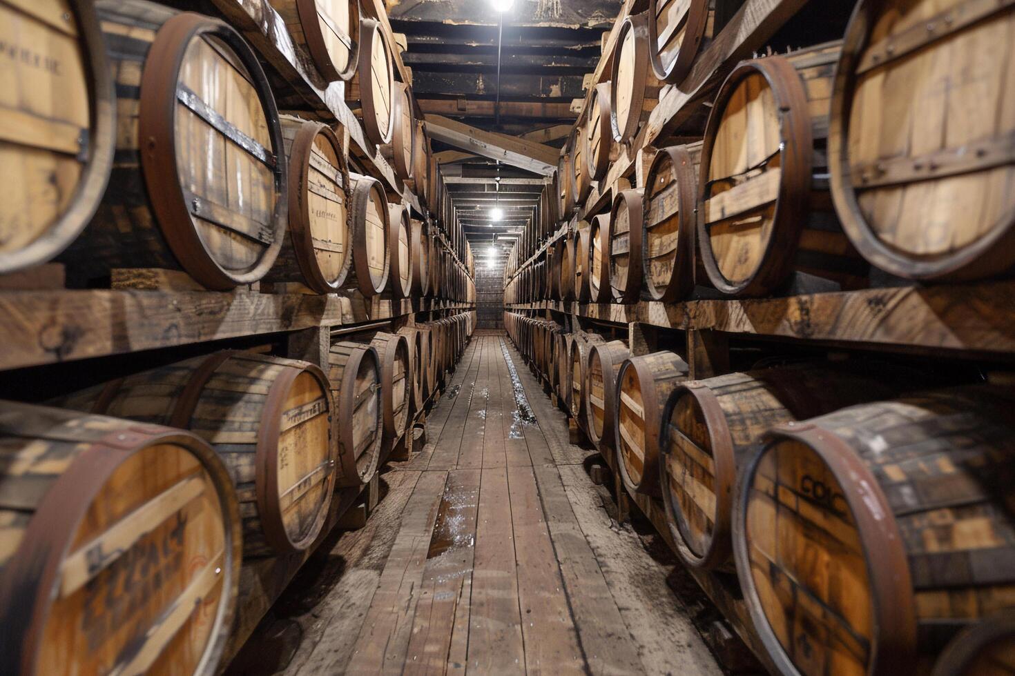 Wooden Barrels in Traditional Winery Cellar. photo