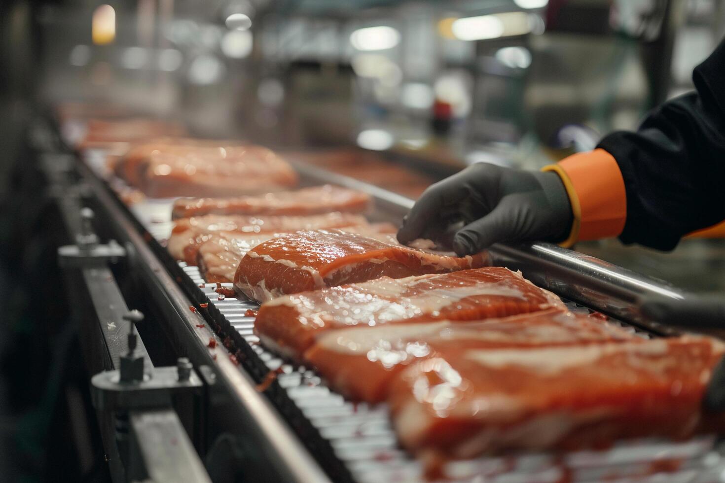 Beef Processing and Packaging in Meat Factory. photo