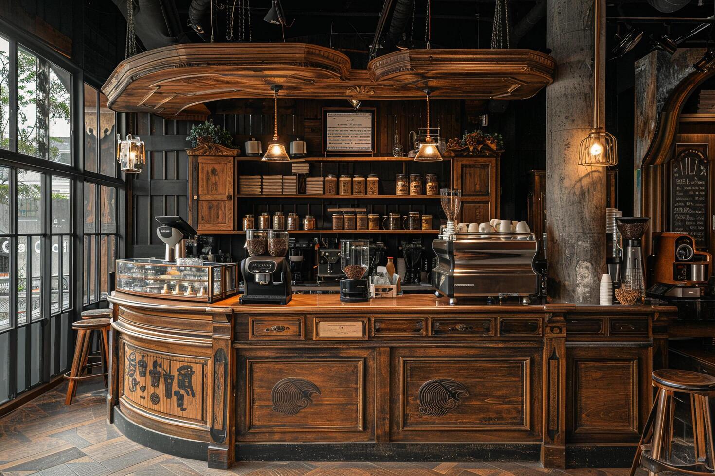 Cozy Rustic Coffee Shop Interior Design with . photo