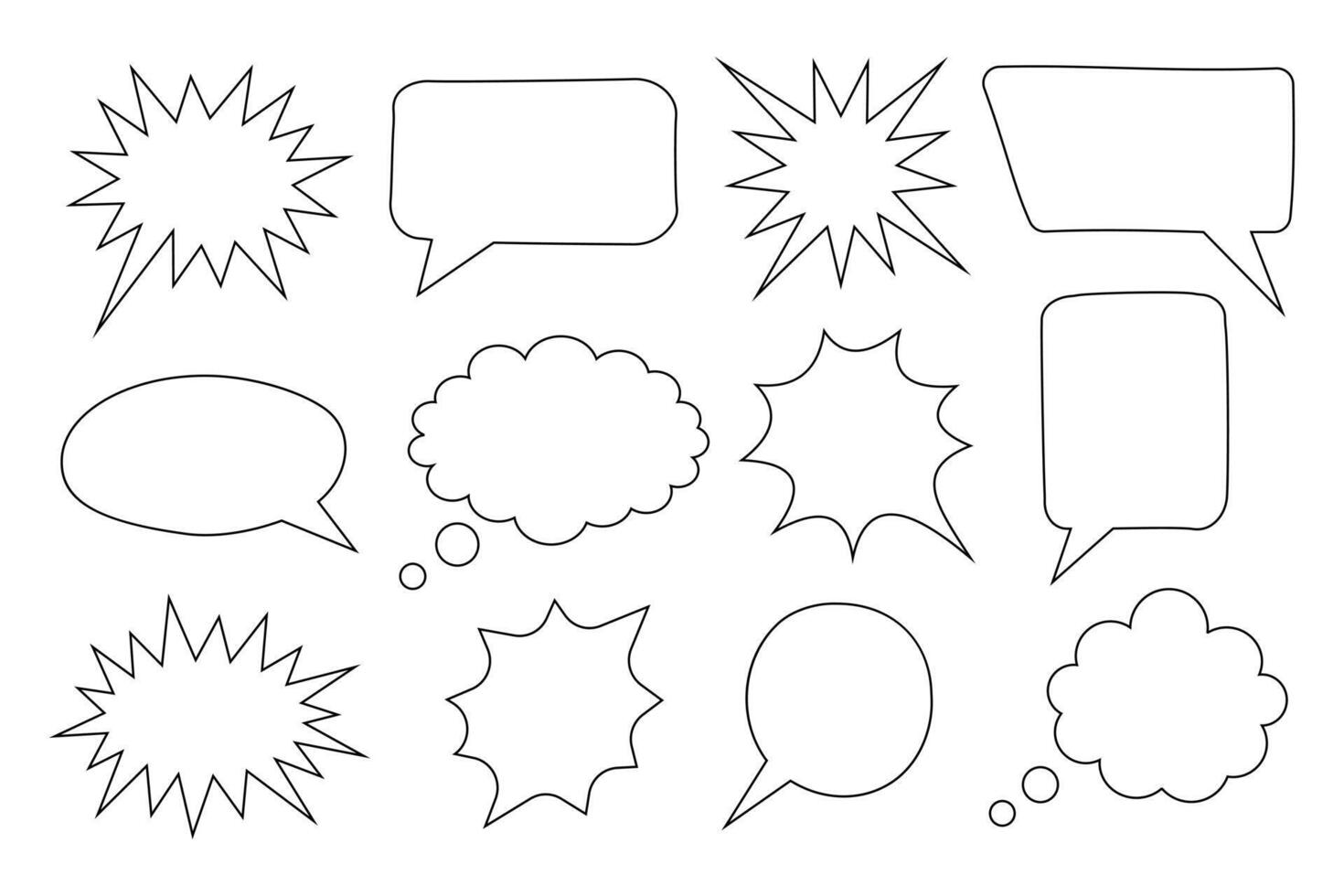 Black and white collection of hand drawn speech bubbles doodle set of design elements. illustration. vector