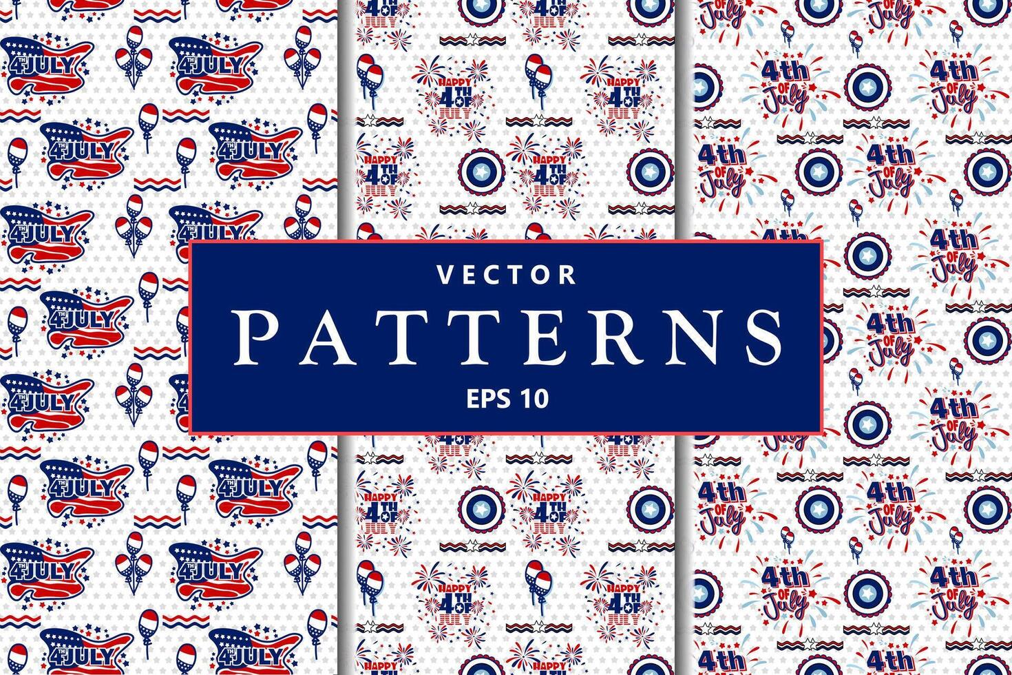 Seamless pattern for the 4th of July Independence Day with American flags and stars in white and blue colors, featuring a United States background vector