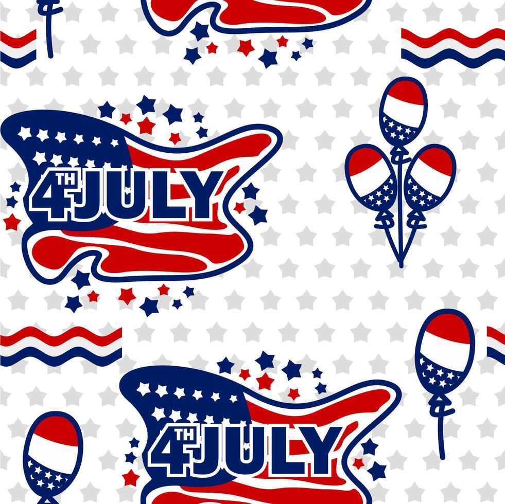 Seamless pattern for the 4th of July Independence Day with American flags and stars in white and blue colors, featuring a United States background vector