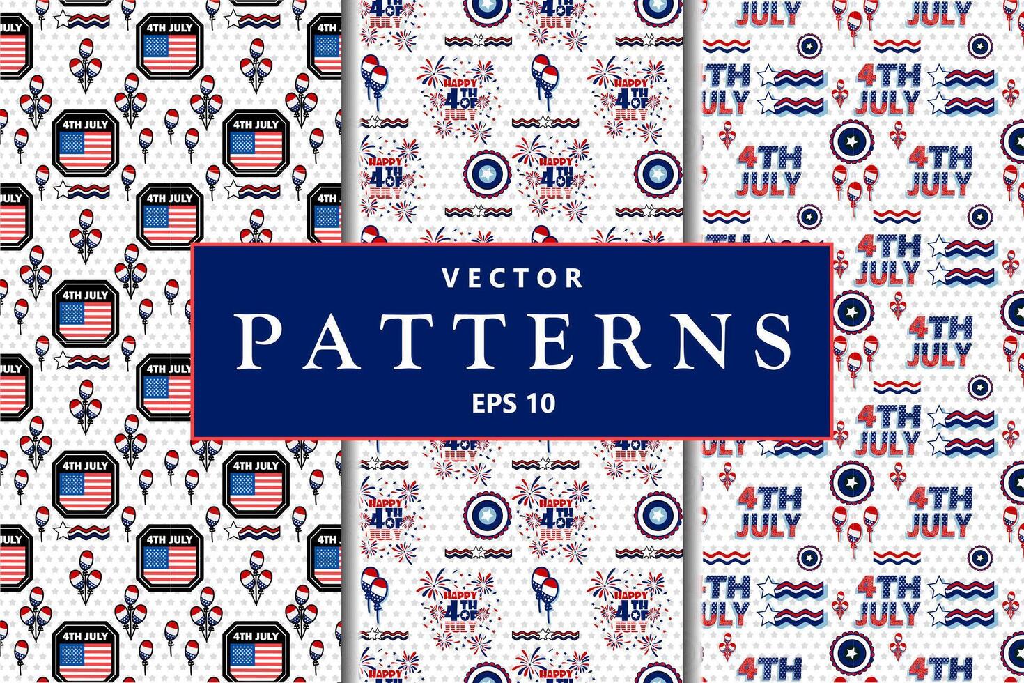 Seamless pattern for the 4th of July Independence Day with American flags and stars in white and blue colors, featuring a United States background vector