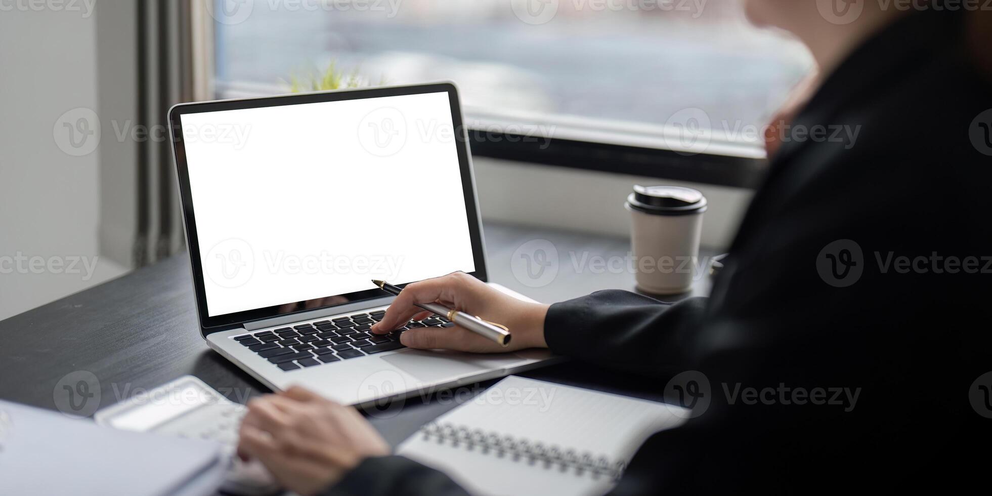 Professional Business Workspace with Laptop Mockup Screen for Modern Office and Remote Work Environments photo