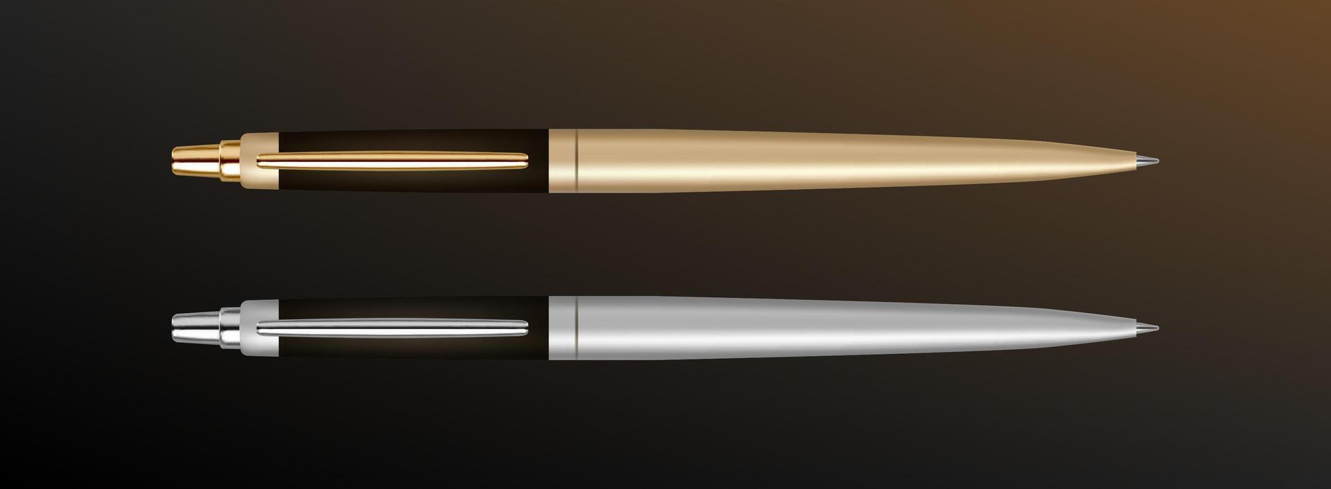 3d gold pen. 3d silver pen. Luxury collection vector