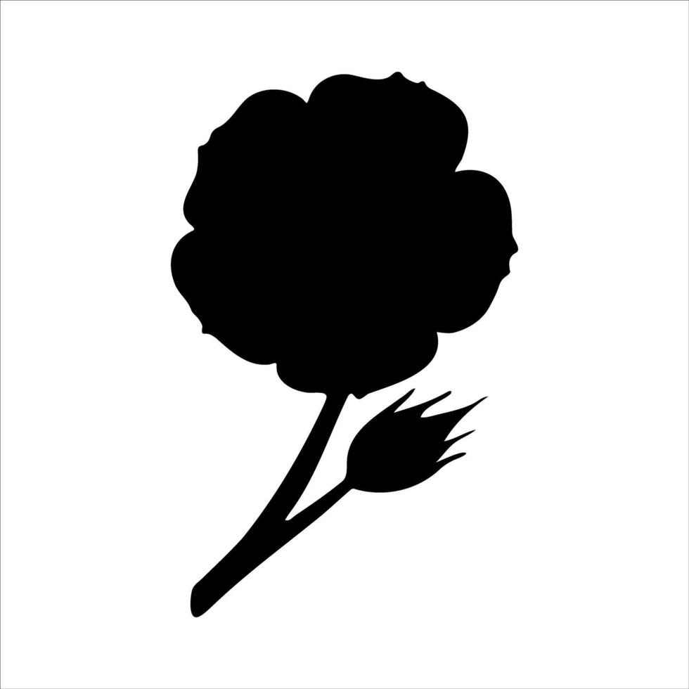 Strawberry plant flower silhouette illustration, hand drawn botanical outline drawing, monochrome floral icon. Design element for background, pattern, packaging, icon, logo. vector