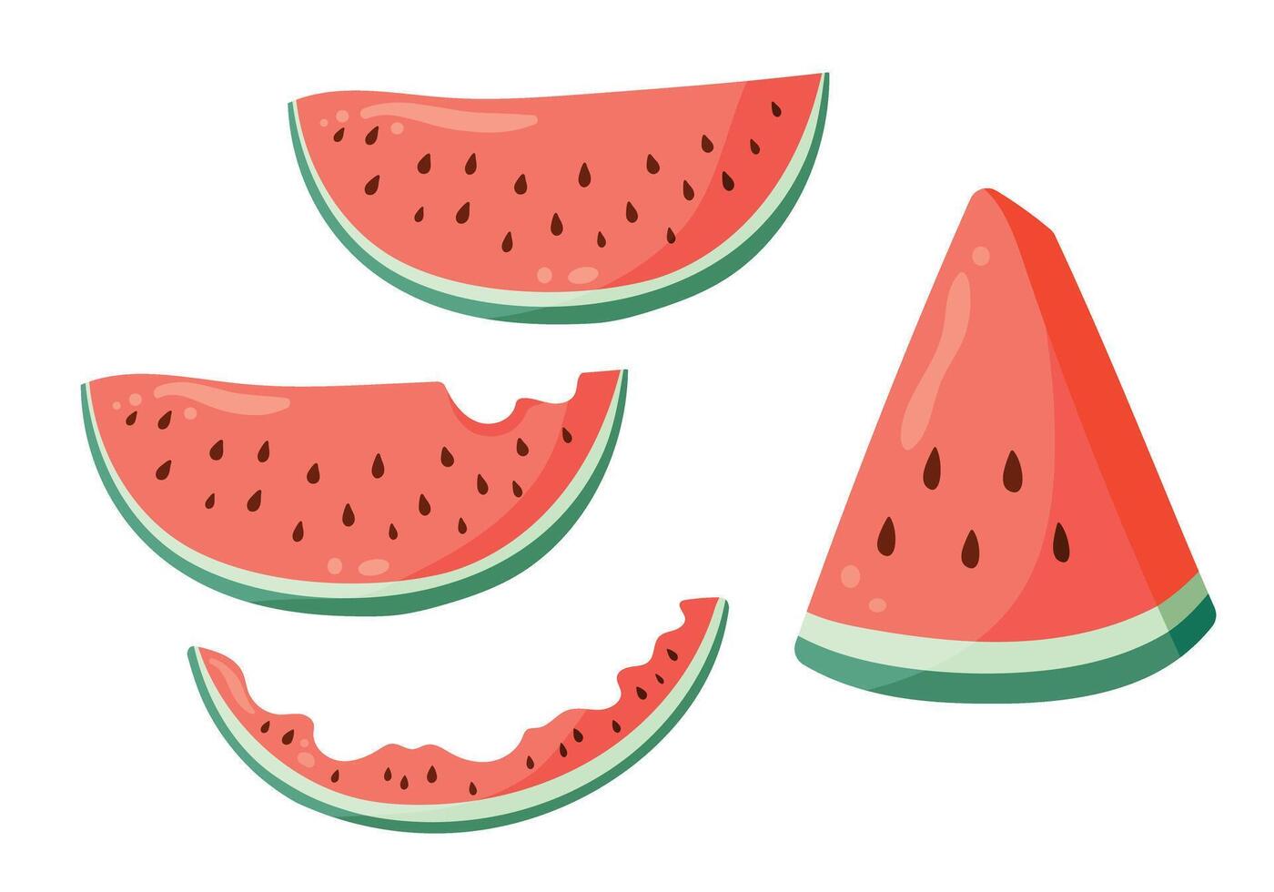 Watermelon slices illustrations set. Flat style drawings for food graphics, summer designs, menu, logo, stickers. vector