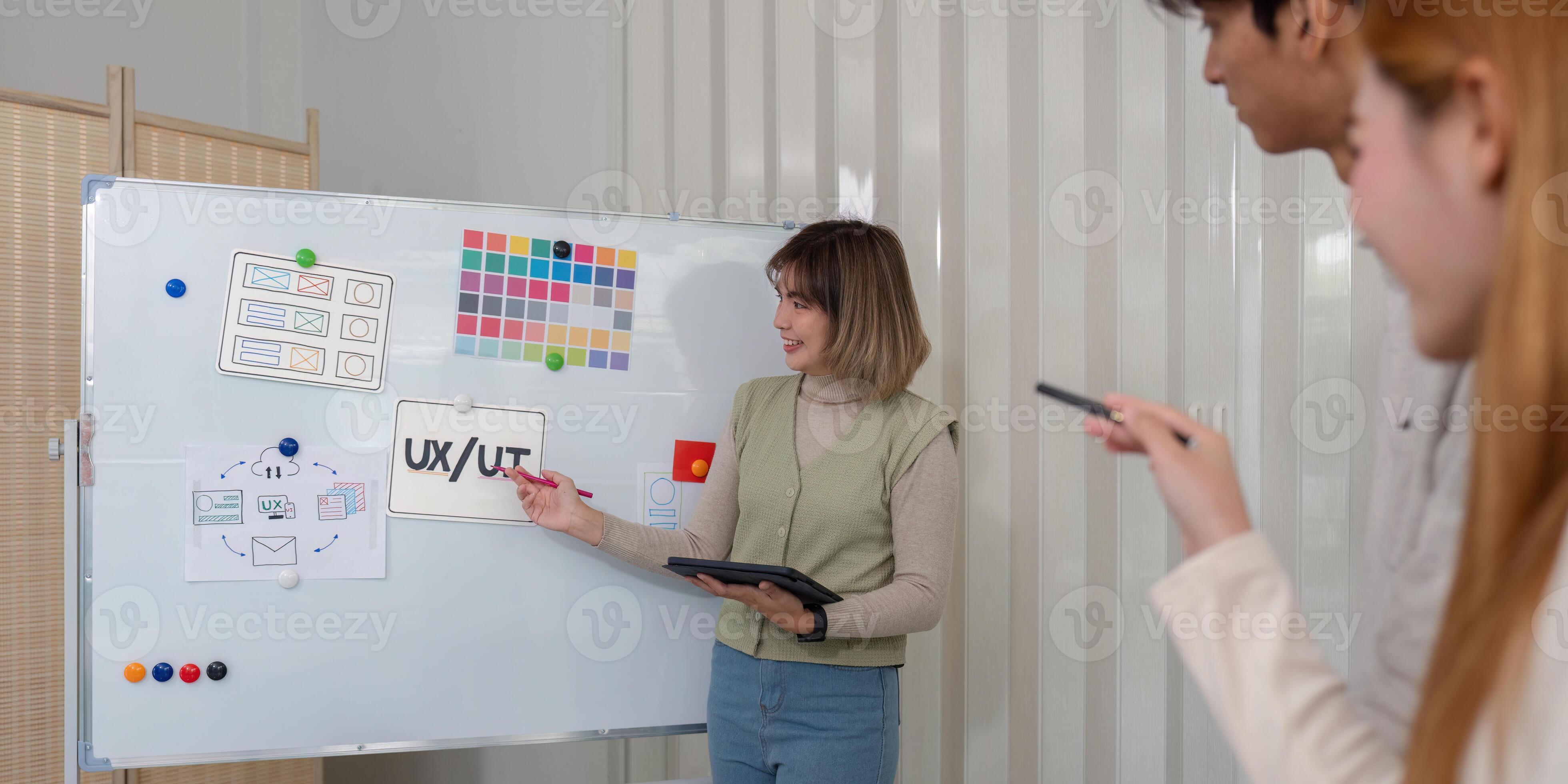 Creative UX Developer and UI Designer Brainstorming Session in Modern ...