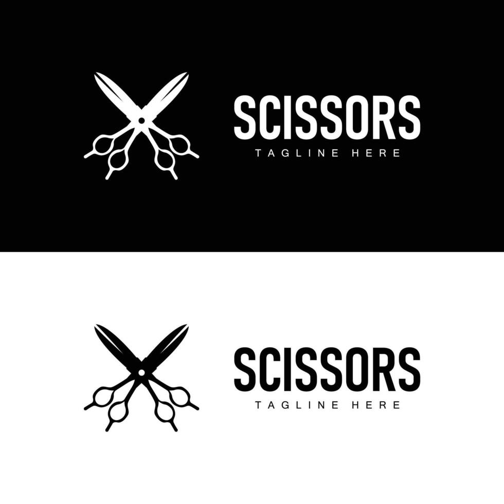 Barber tool scissors logo cutting tool , scissors simple background icon symbol design vector