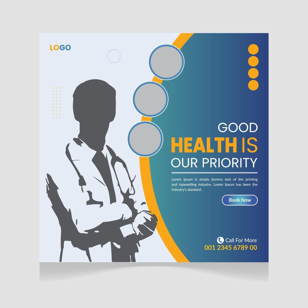 Medical and healthcare square banner Social media post template design. vector