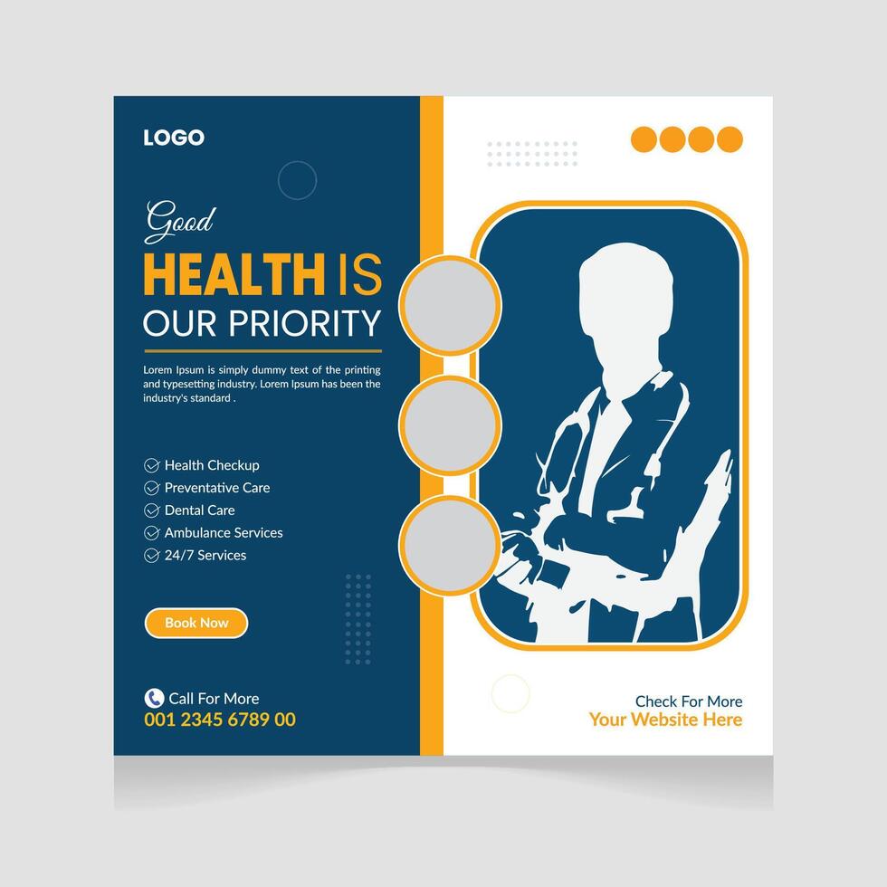Medical and healthcare square banner Social media post template design. vector