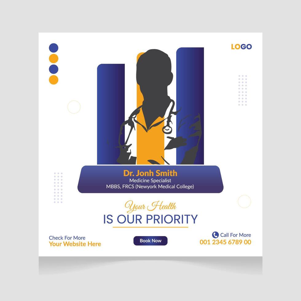 Medical and healthcare square banner Social media post template design. vector