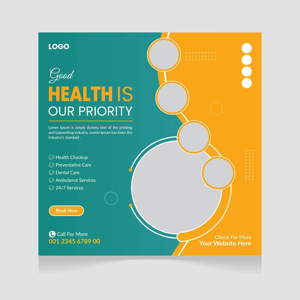 Medical and healthcare square banner Social media post template design. vector
