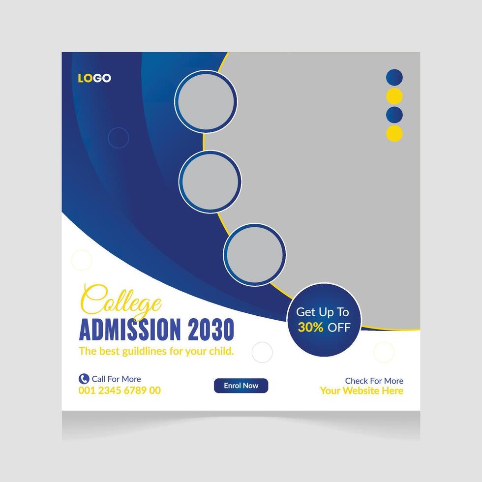 School College University Admission Social Media Banner Post Design Template vector