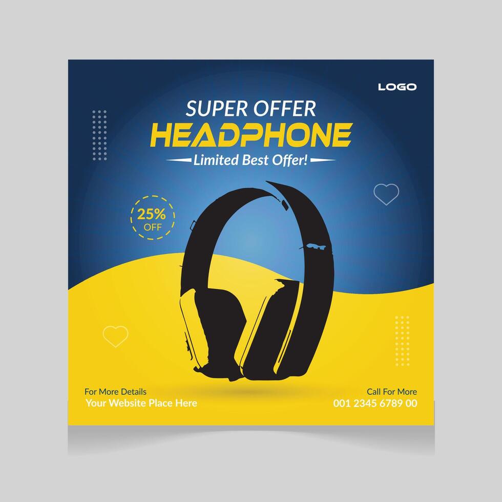 New arrival modern and stylish headphone sale social media post banner template vector